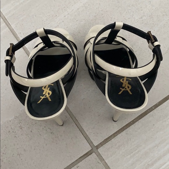 SAINT LAURENT TRIBUTE SANDAL HEELS CREAM/BLACK - Picture 6 of 8